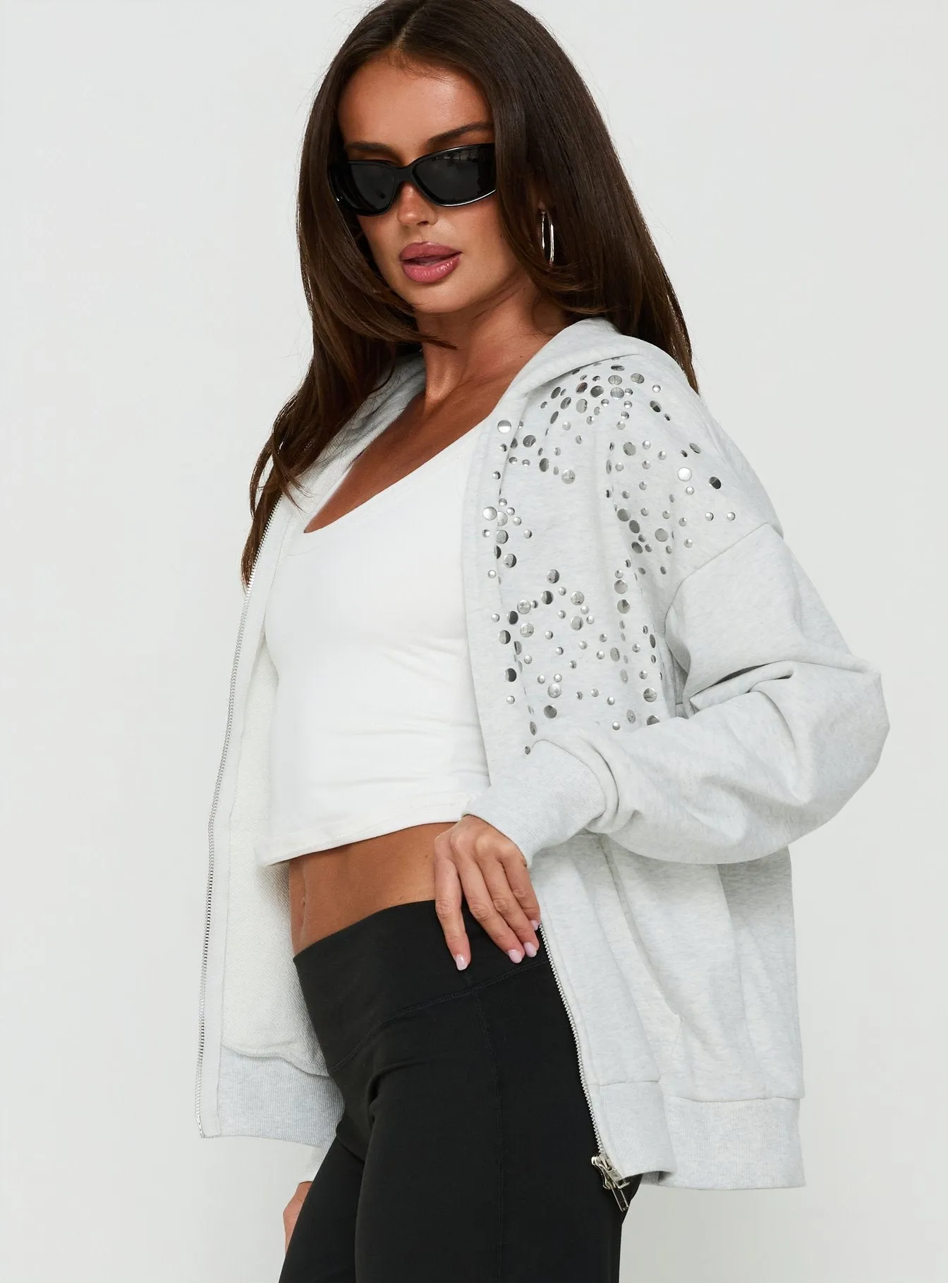 All Day Studded Oversized Hoodie Grey Marle sold by Princess Polly product image thumbnail 4