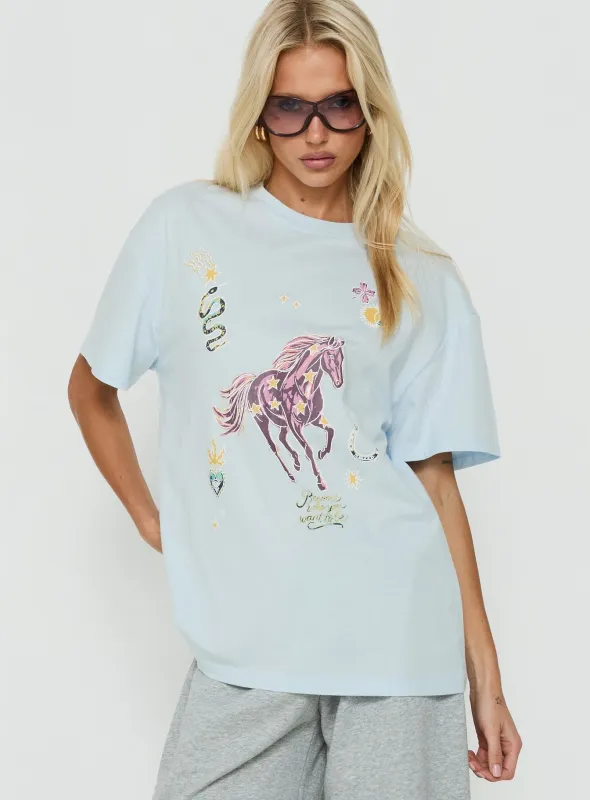 Star Stallion Oversized Graphic Tee Blue made by Princess Polly