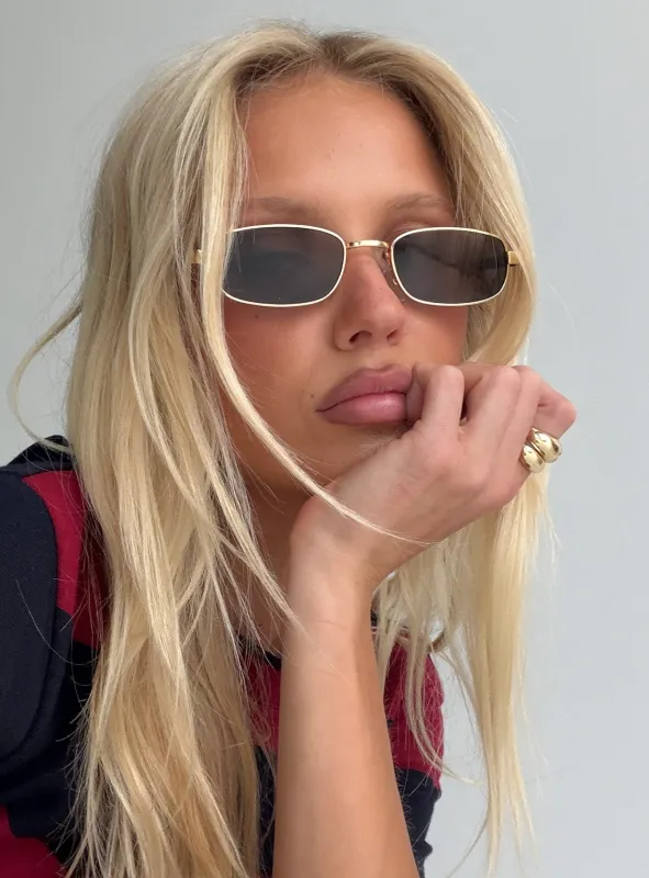 Tillie Metal Frame Oval Sunglasses Gold / Grey made by Princess Polly