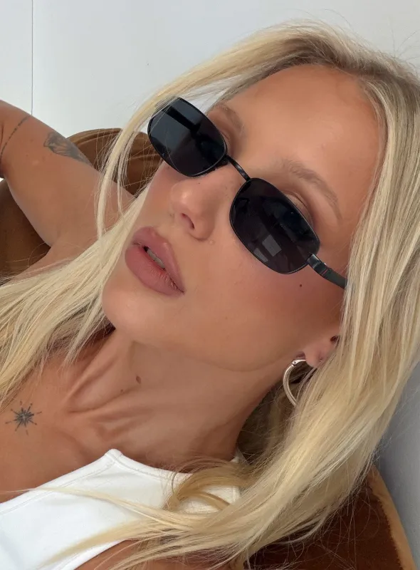 Tillie Metal Frame Oval Sunglasses Black made by Princess Polly