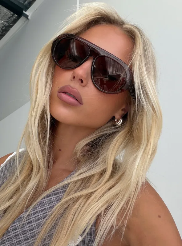 Callissa Oversized Aviator Sunglasses Brown made by Princess Polly