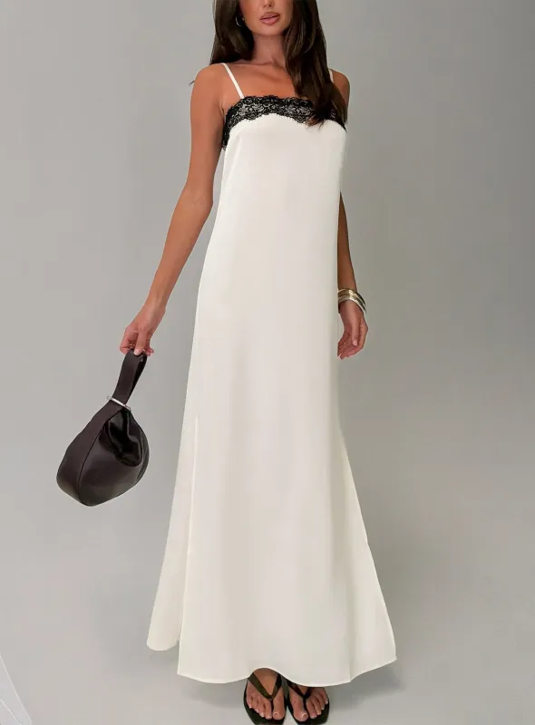 Daesa Lace Maxi Dress Cream / Black made by Princess Polly