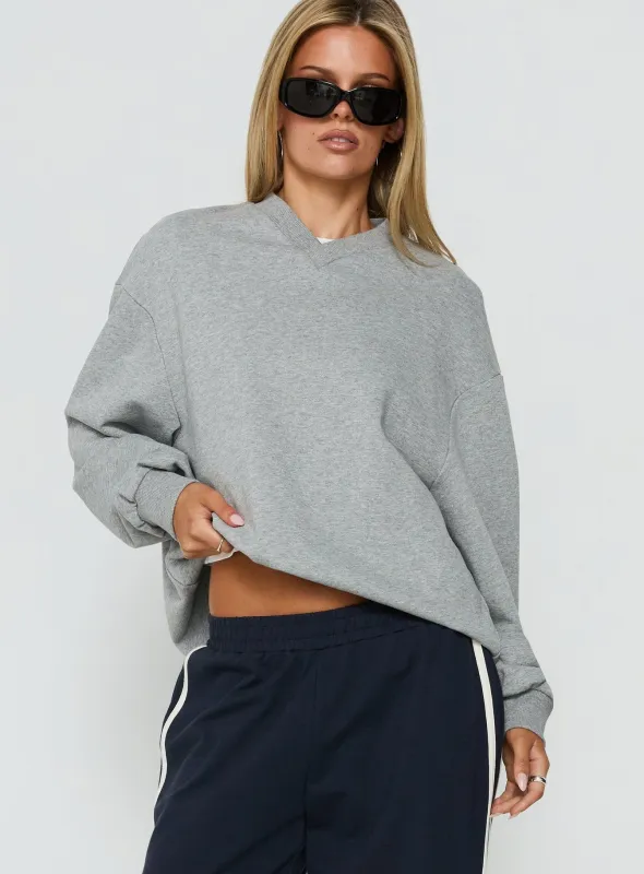 Opollo V Neck Sweatshirt Grey Marle made by Princess Polly