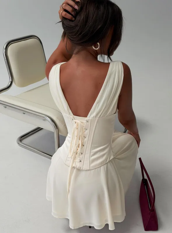 Lucillah Corset Chiffon Mini Dress Cream made by Princess Polly
