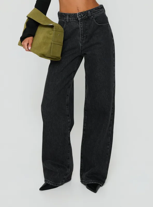 Konstanze High Rise Baggy Jeans Washed Black made by Princess Polly
