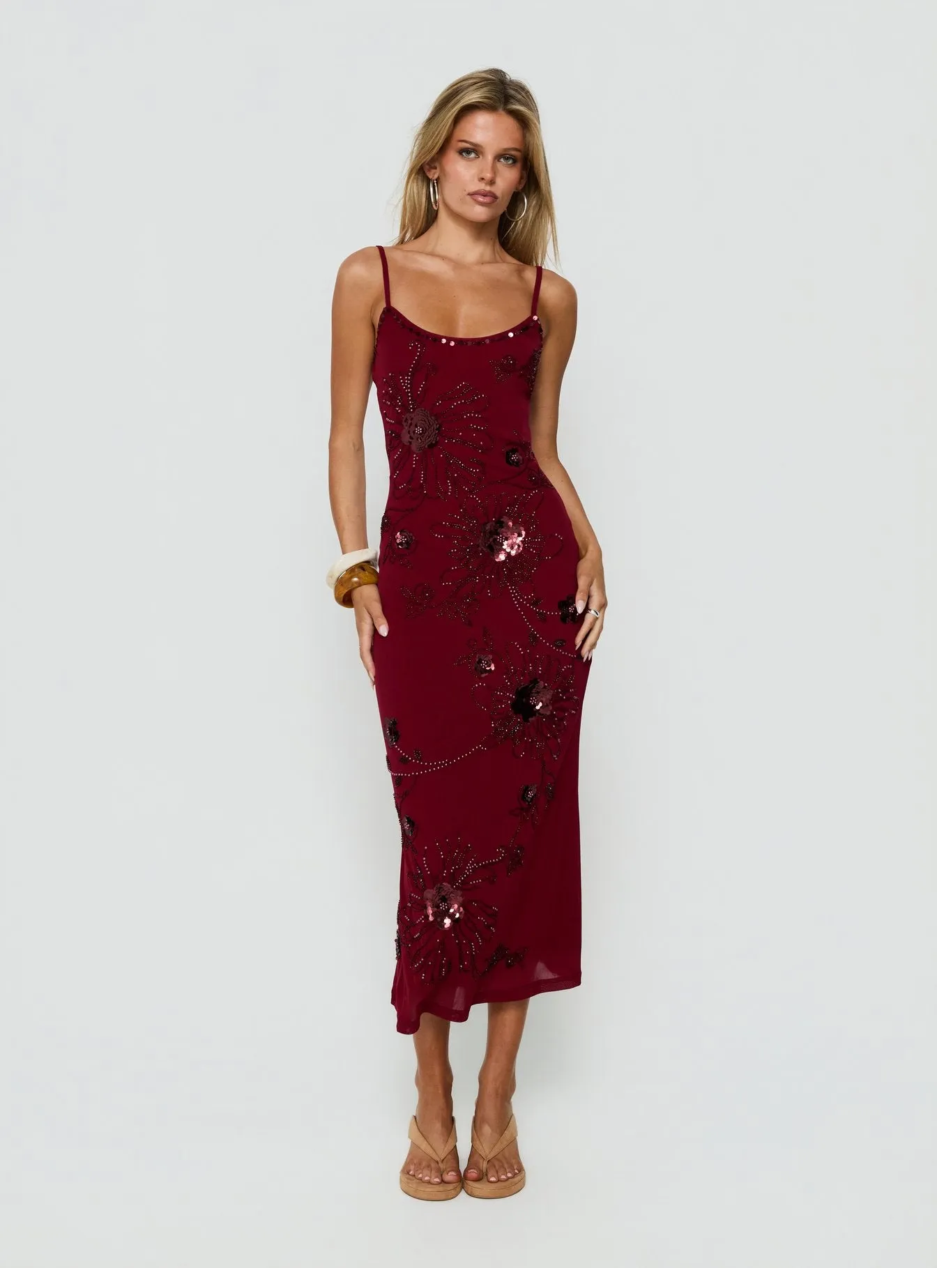 Daphie Beaded Midi Dress Burgundy sold by Princess Polly product image thumbnail 2