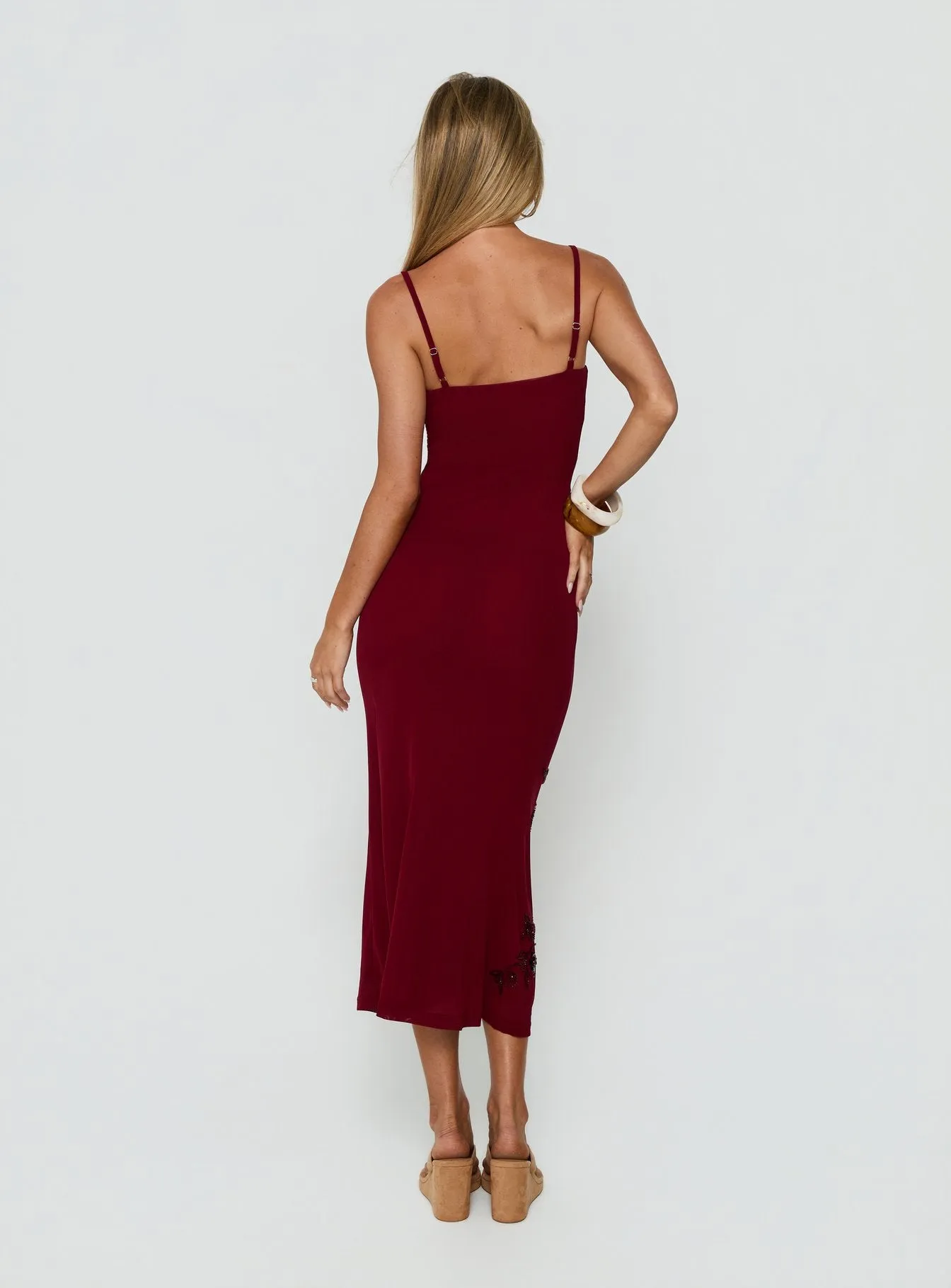 Daphie Beaded Midi Dress Burgundy sold by Princess Polly product image thumbnail 4