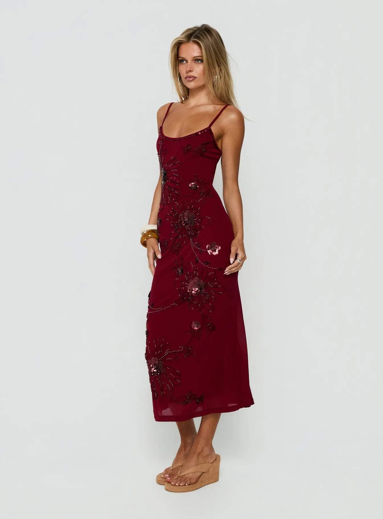 Daphie Beaded Midi Dress Burgundy sold by Princess Polly product image thumbnail 3