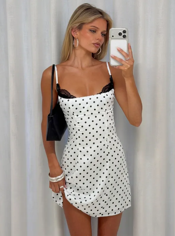 Renaissance Corset Lace Mini Dress White Black Polka Dot made by Princess Polly