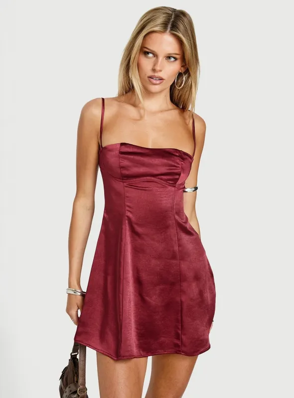 Easy To Love Mini Dress Burgundy made by Princess Polly