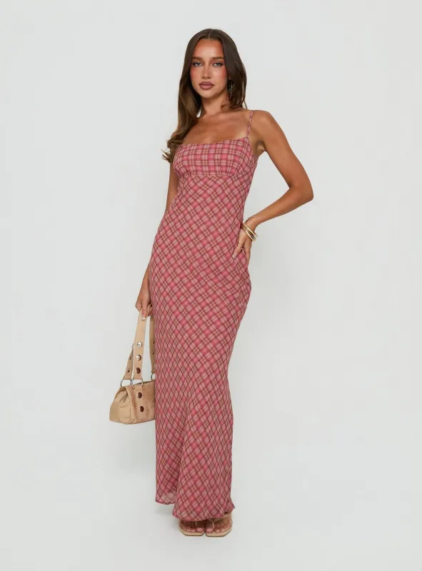 Avienna Maxi Dress Pink Check made by Princess Polly