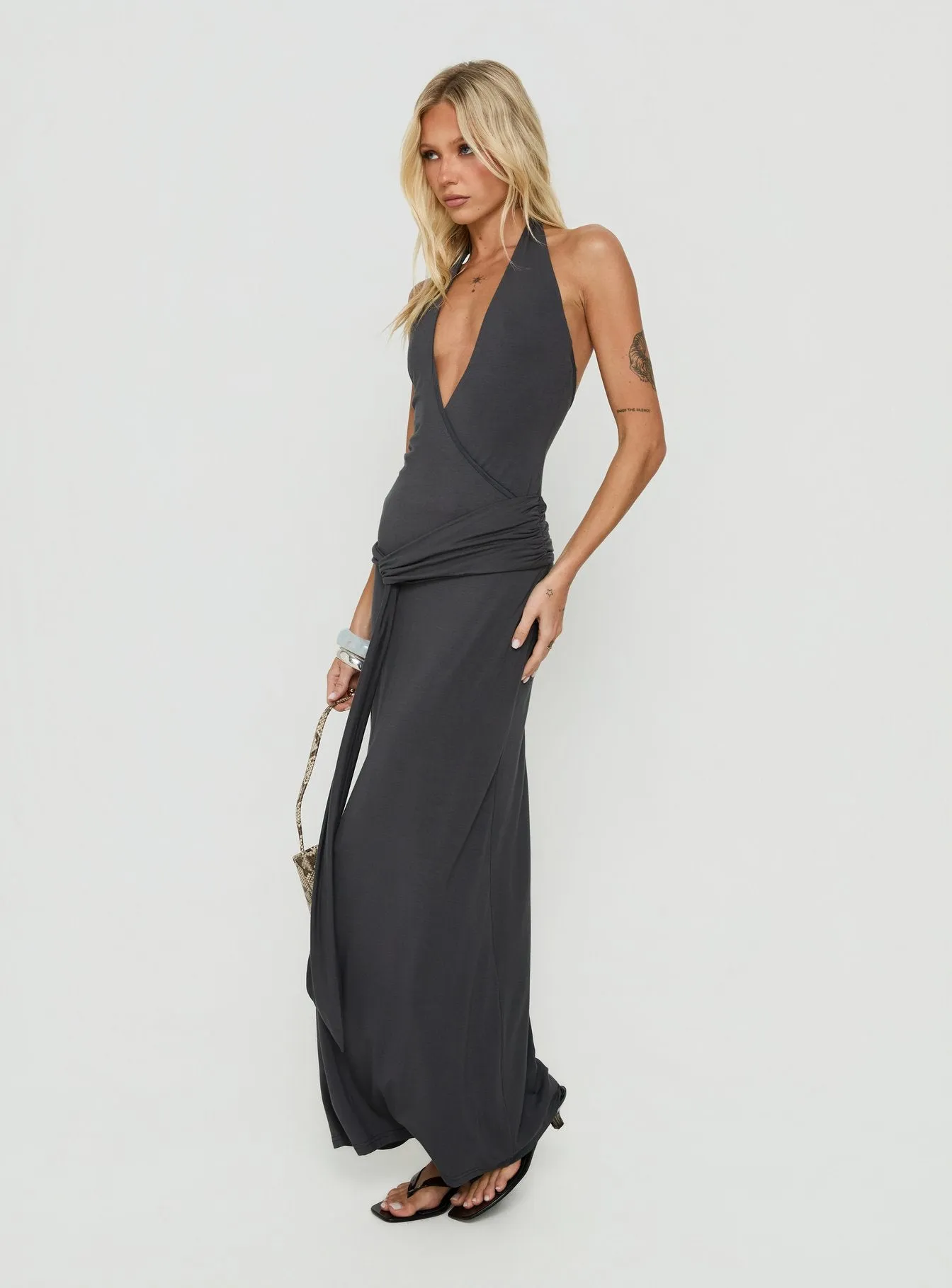 So Major Draped A-Line Maxi Dress Slate sold by Princess Polly product image thumbnail 4