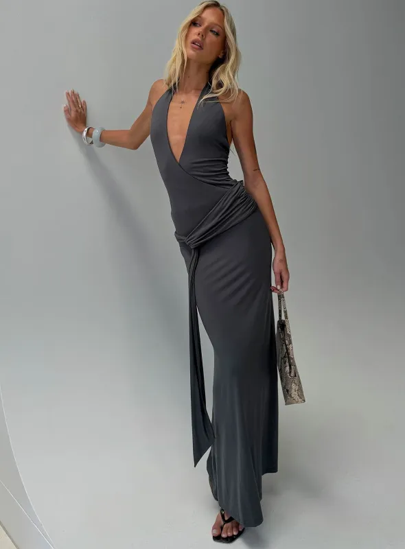 So Major Draped A-Line Maxi Dress Slate made by Princess Polly