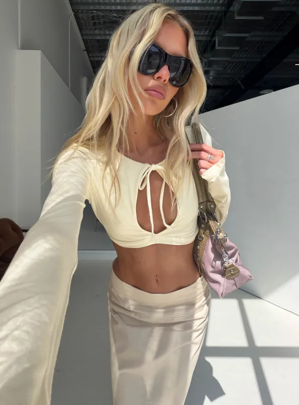 Madalyna Long Sleeve Keyhole Micro Top Cream made by Princess Polly