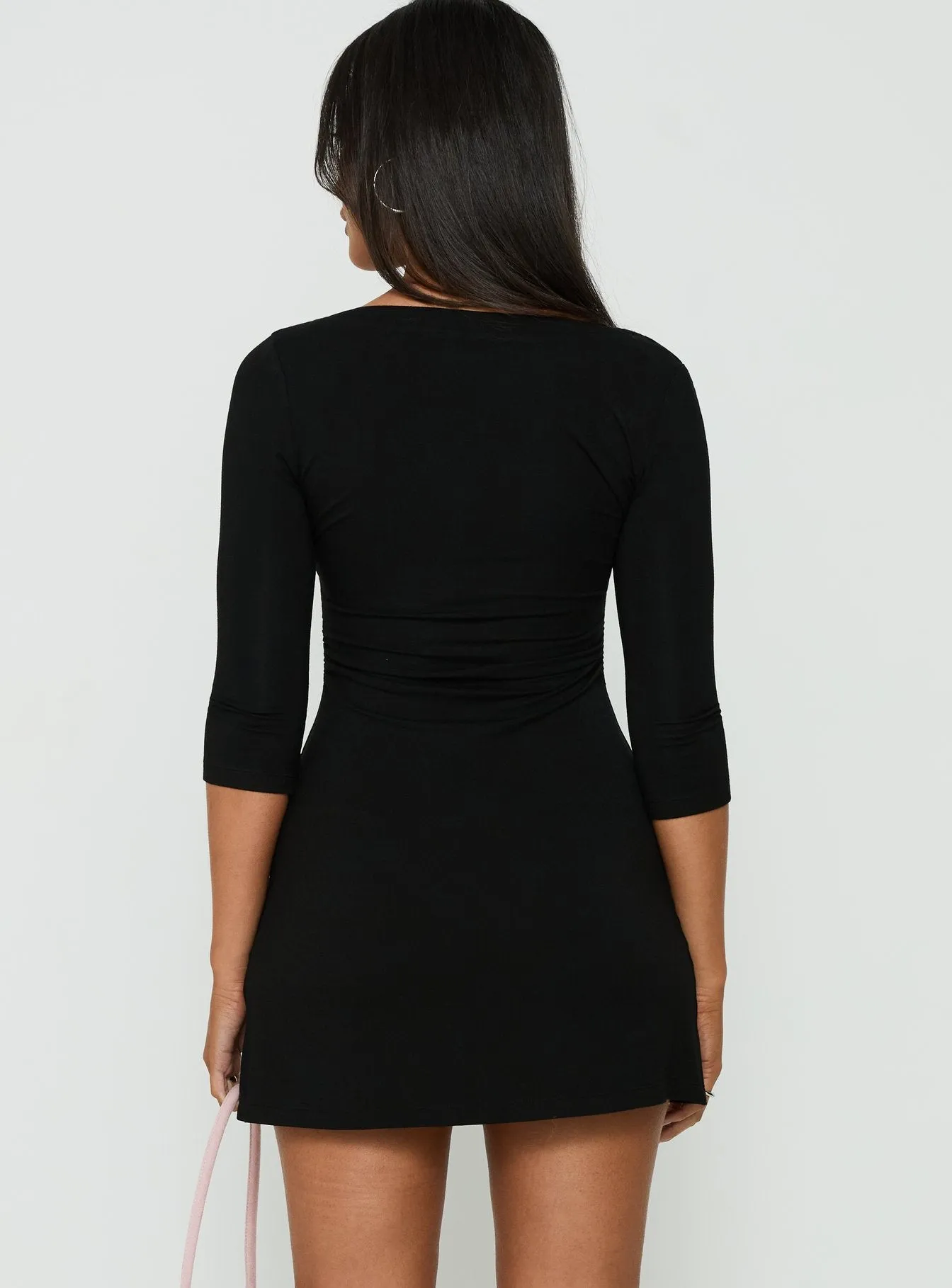 Florisa 3/4 Sleeve V Neck Mini Dress Black sold by Princess Polly product image thumbnail 5