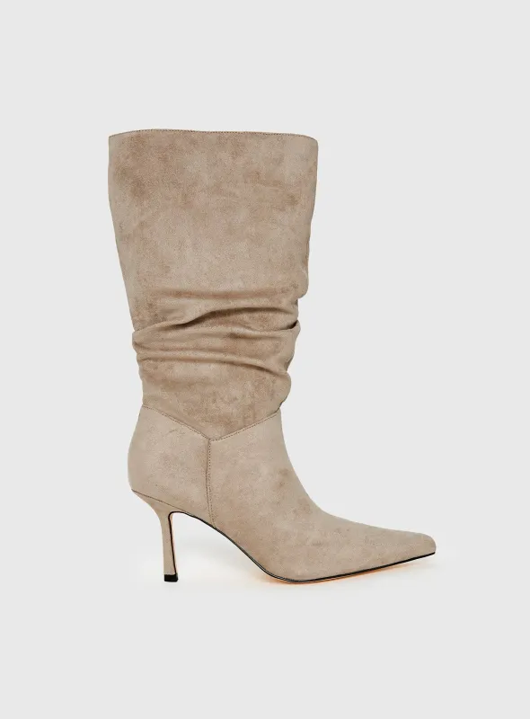 Such A Charmer Faux Suede Scrunch Boot Taupe made by Princess Polly
