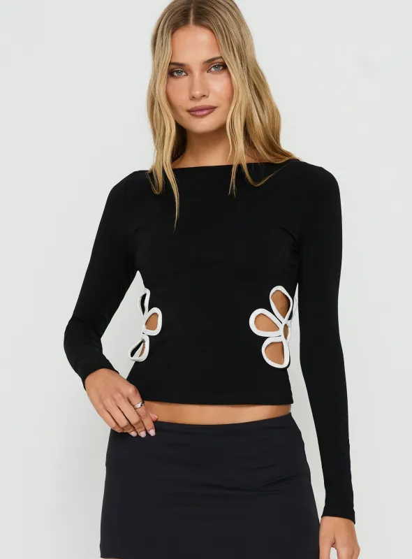 Emelina Cut Out Long Sleeve Top Black made by Princess Polly