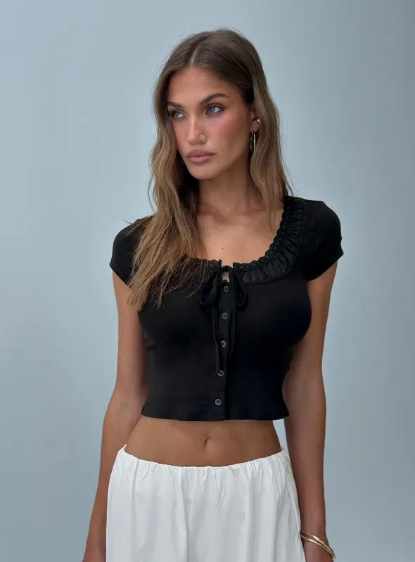 Kaliyah Layered Button Down Top Black made by Princess Polly