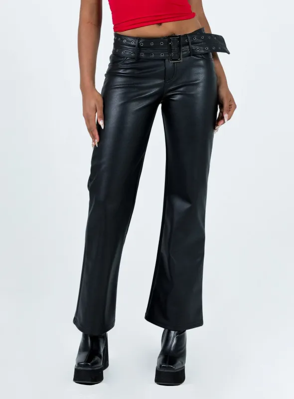 Torridon Eyelet Belt Faux Leather Pants Black sold by Princess Polly
