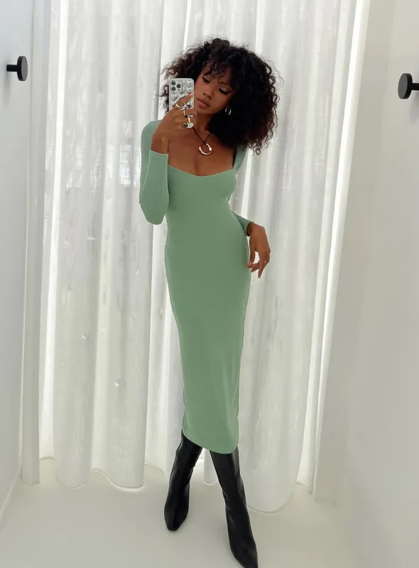 Nolan Midi Dress Green sold by Princess Polly
