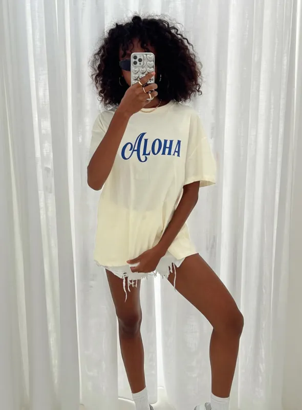 Aloha Oversized Tee Ivory sold by Princess Polly
