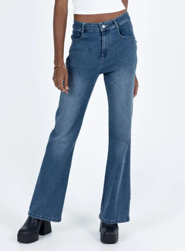 Carvalho Flare Jeans Mid Wash Denim sold by Princess Polly