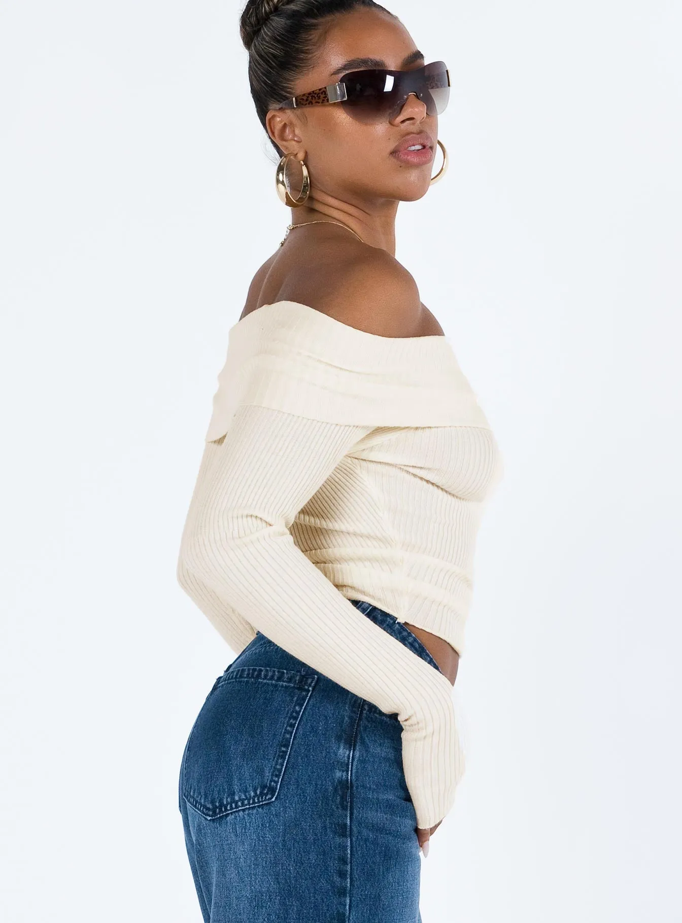 Morley Off Shoulder Sweater Cream sold by Princess Polly product image thumbnail 4