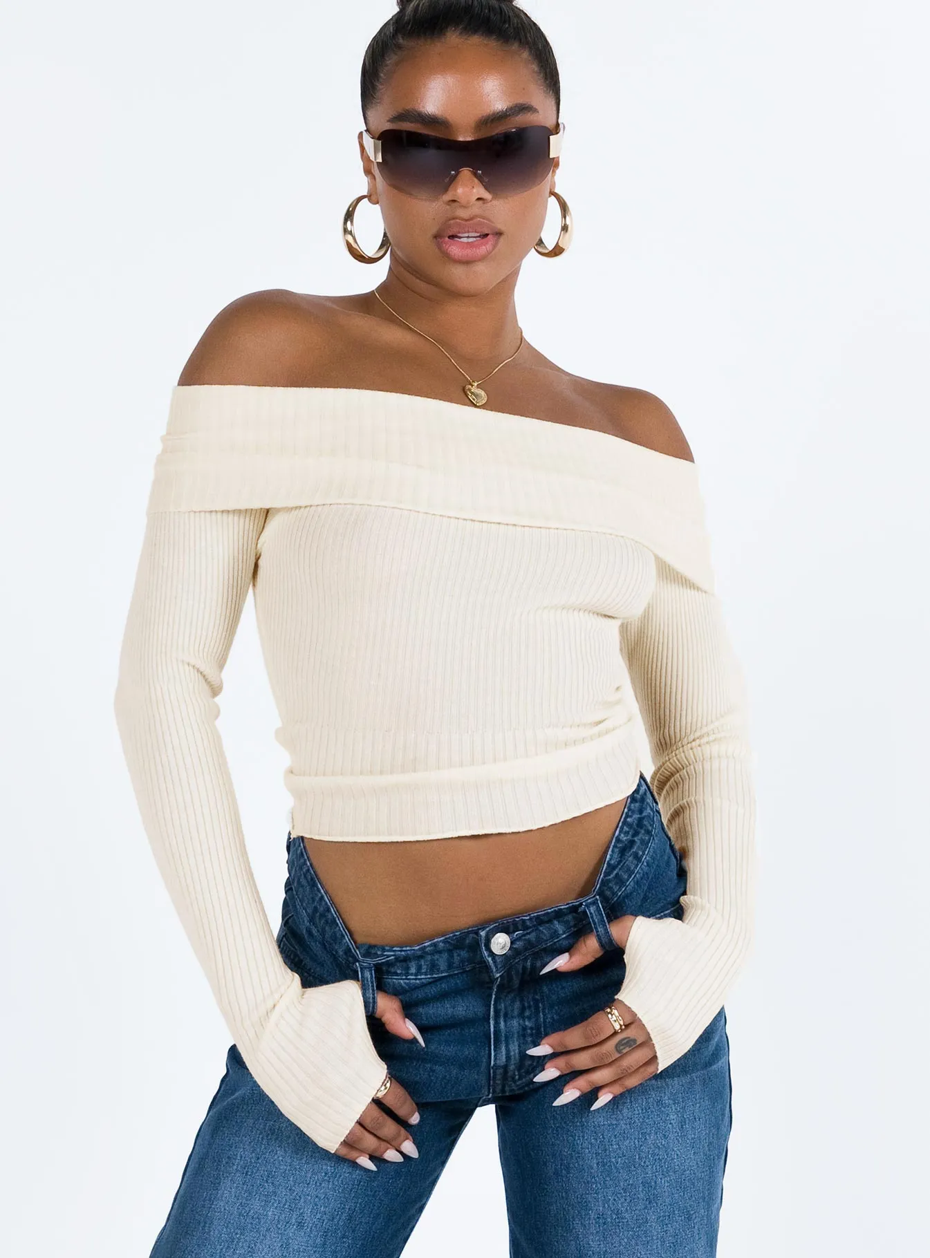 Morley Off Shoulder Sweater Cream sold by Princess Polly product image thumbnail 2