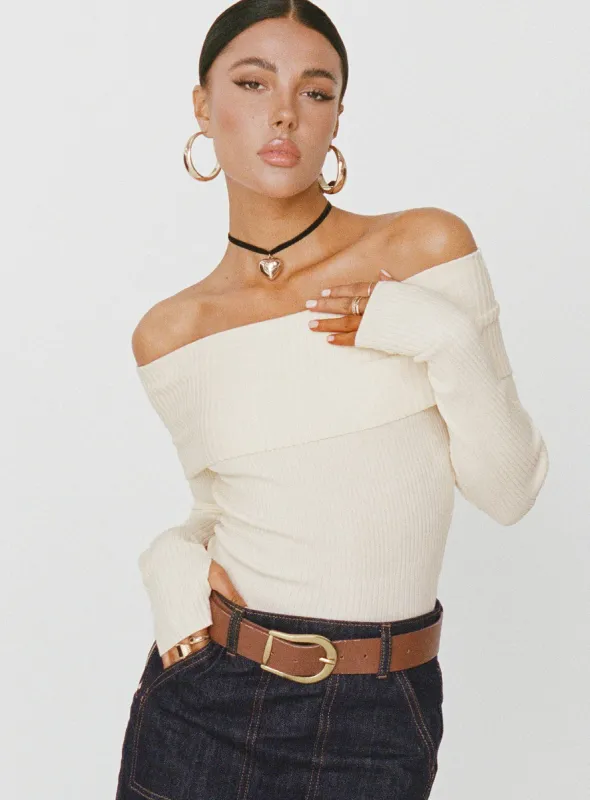 Morley Off Shoulder Sweater Cream sold by Princess Polly
