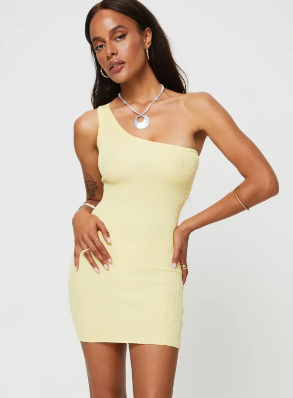 Denham One Shoulder Mini Dress Yellow sold by Princess Polly