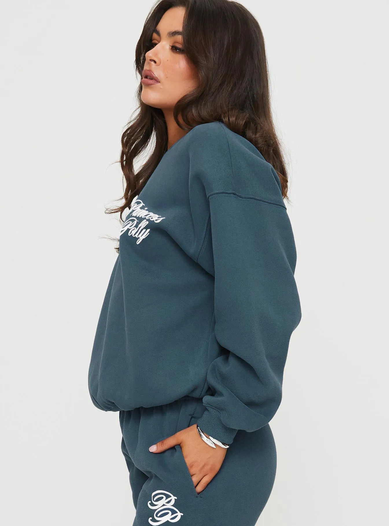 Princess Polly Crew Neck Sweatshirt Cursive Text Navy / White sold by Princess Polly product image thumbnail 4