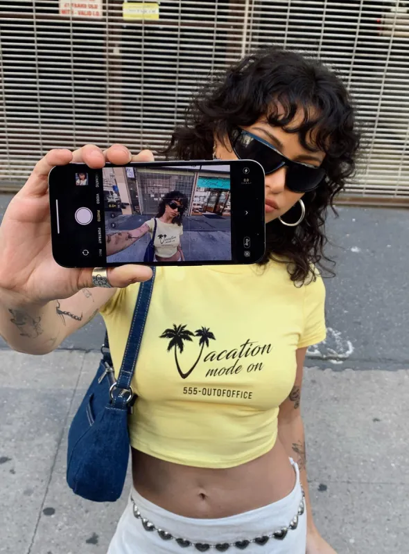 Vacay Mode Tee Yellow sold by Princess Polly