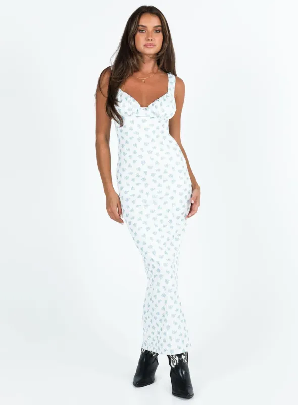 Lupton Maxi Dress White / Blue Floral sold by Princess Polly