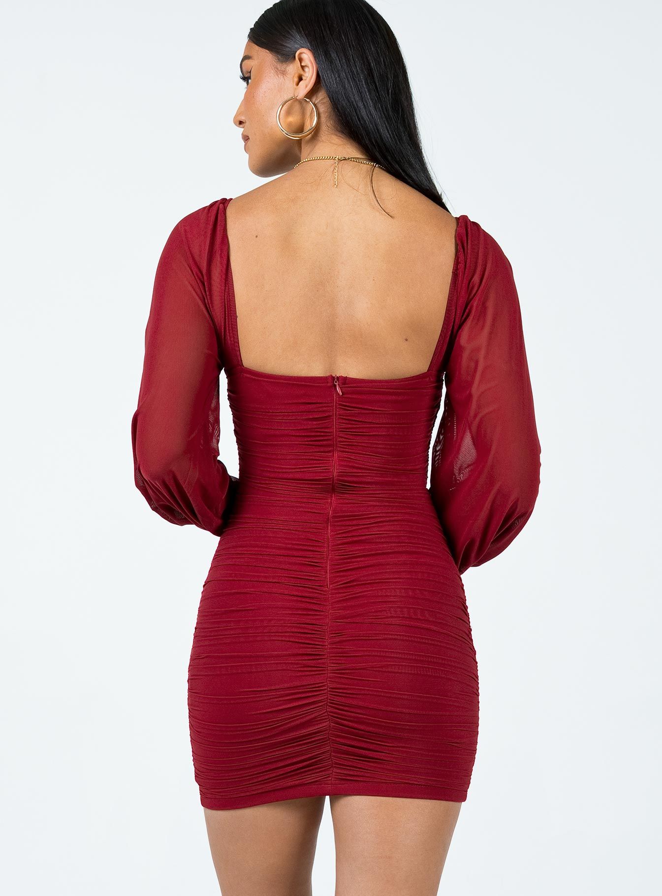 Tara Long Sleeve Mini Dress Burgundy sold by Princess Polly product image thumbnail 5