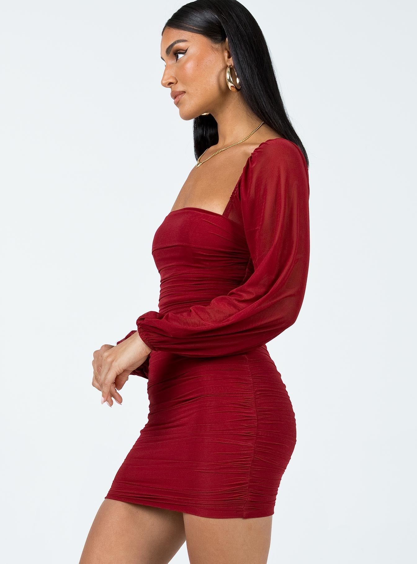 Tara Long Sleeve Mini Dress Burgundy sold by Princess Polly product image thumbnail 4