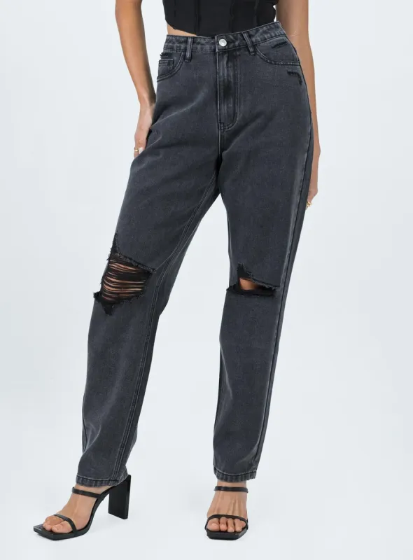 Emmette High Waisted Mom Jean Washed Black sold by Princess Polly
