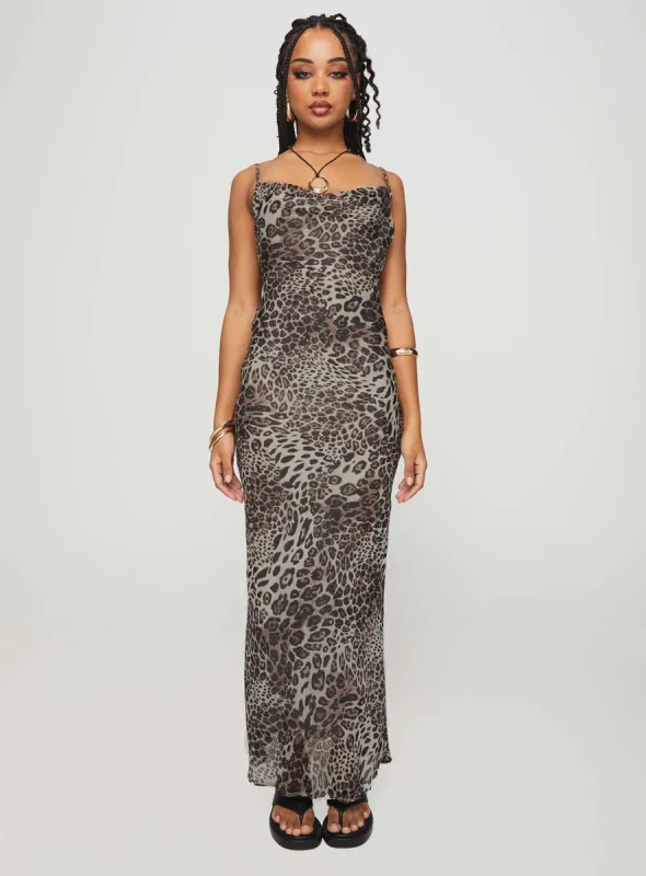Declynn Bias Cut Maxi Dress Leopard sold by Princess Polly