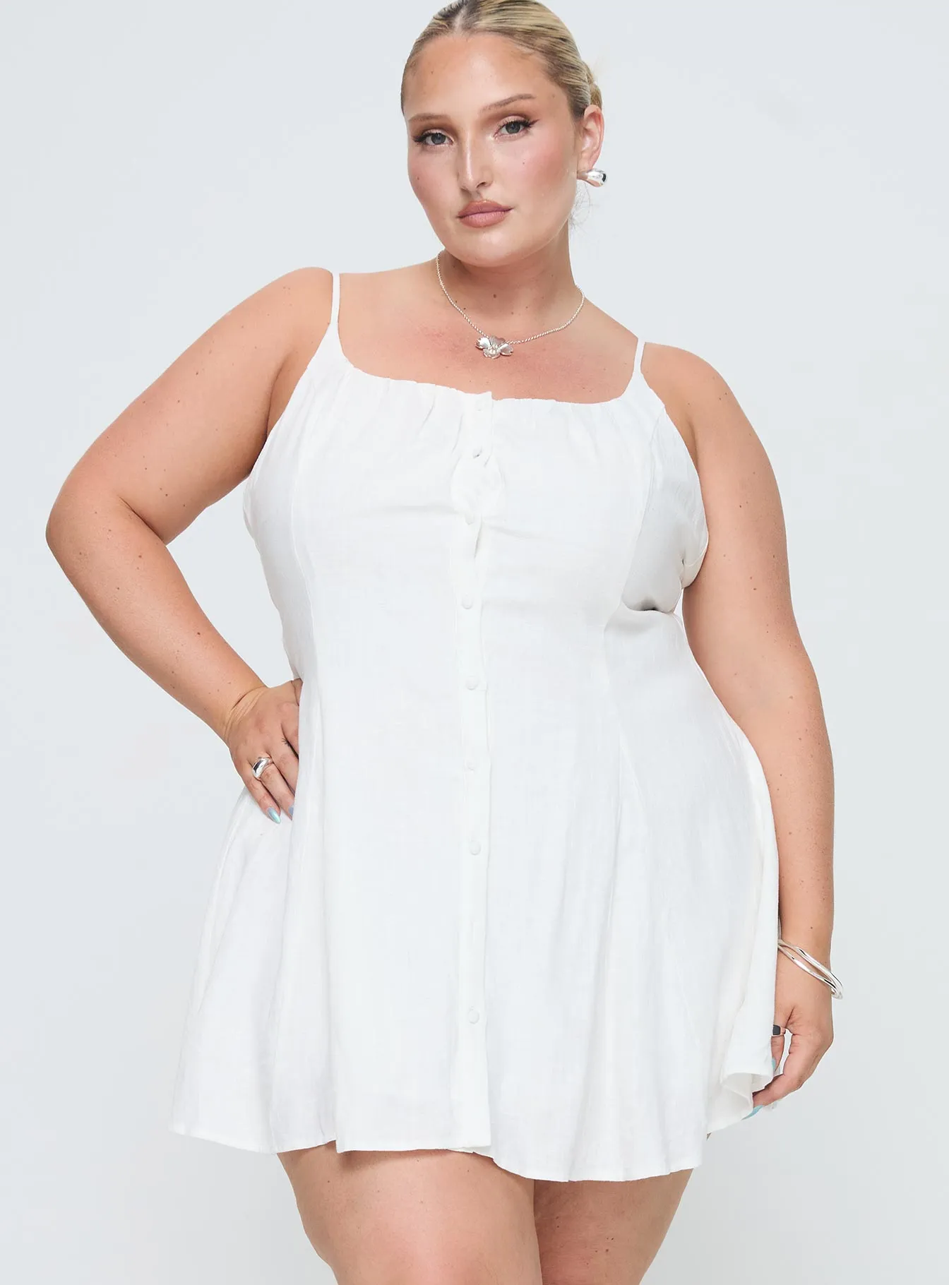 Elian Linen Blend Mini Dress White Curve sold by Princess Polly product image thumbnail 2