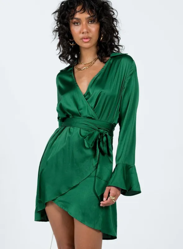 Spiers Wrap Mini Dress Green sold by Princess Polly