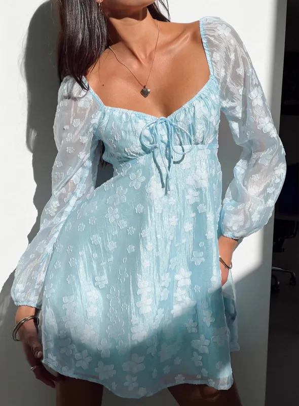 Marceau Long Sleeve Mini Dress Blue sold by Princess Polly