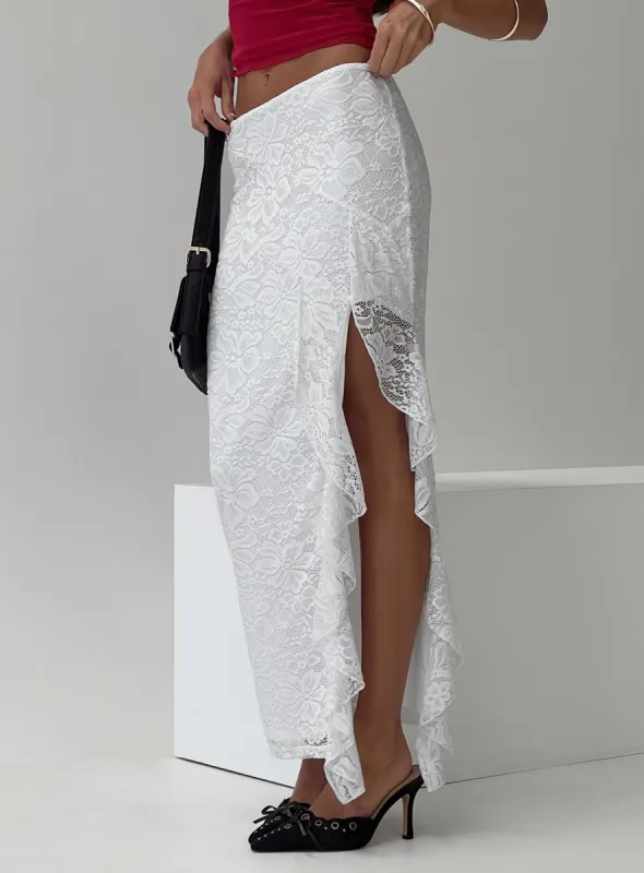 Patisserie Lace Maxi Skirt White sold by Princess Polly
