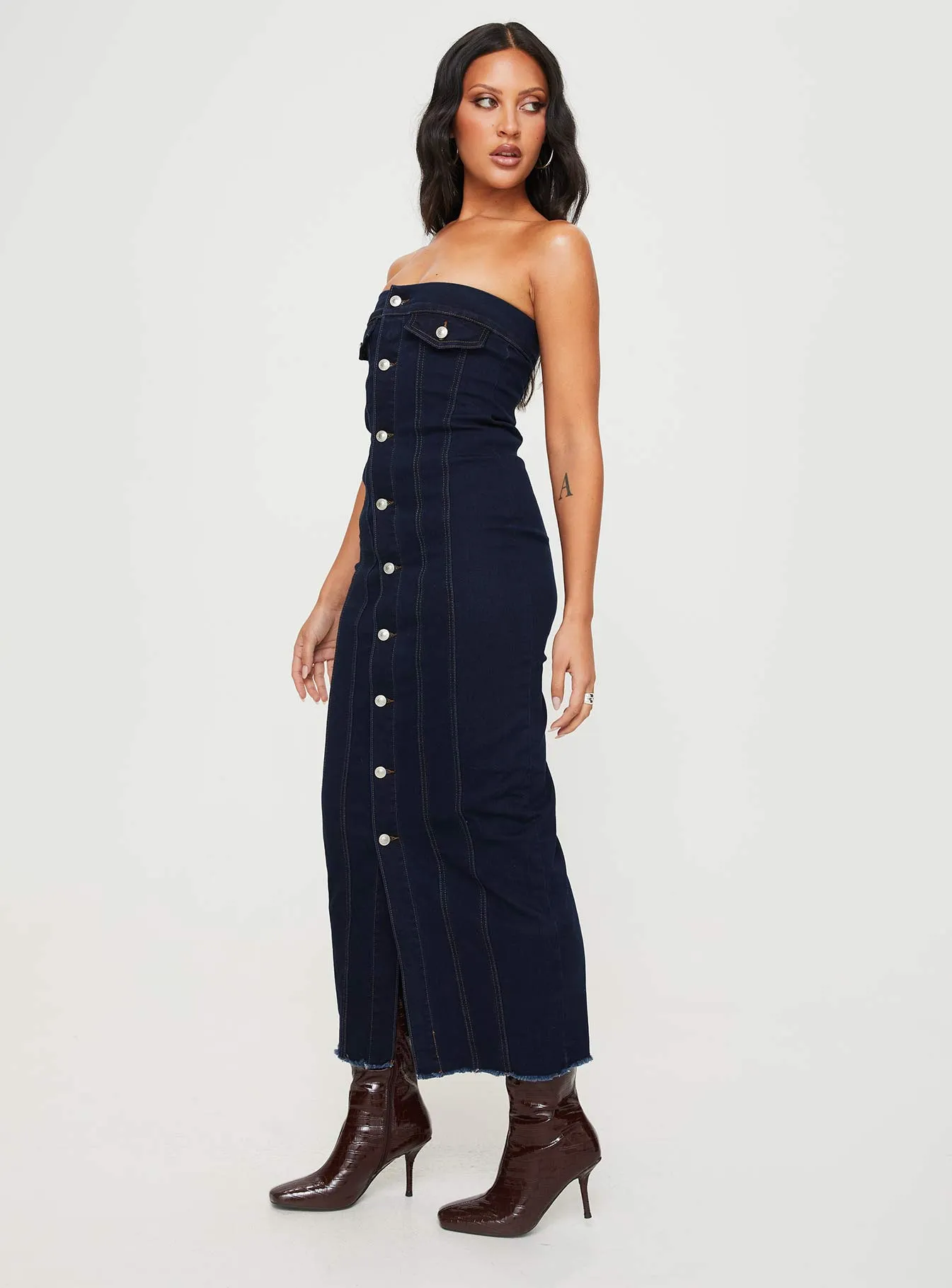 Marza Denim Strapless Maxi Dress Indigo sold by Princess Polly product image thumbnail 4