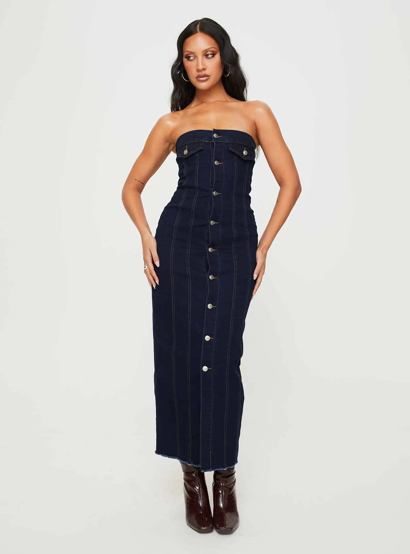 Marza Denim Strapless Maxi Dress Indigo sold by Princess Polly product image thumbnail 2