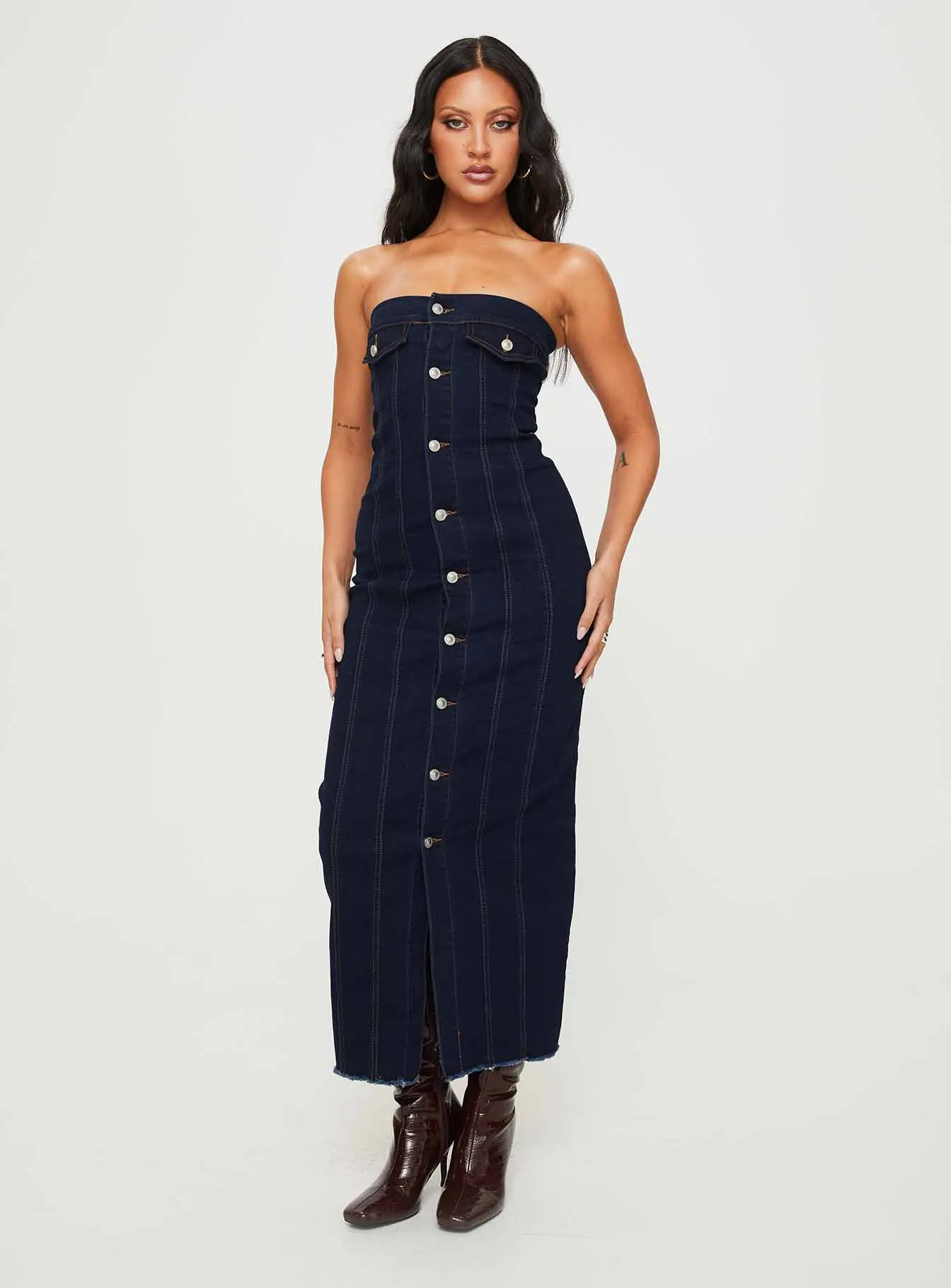 Marza Denim Strapless Maxi Dress Indigo sold by Princess Polly product image thumbnail 3