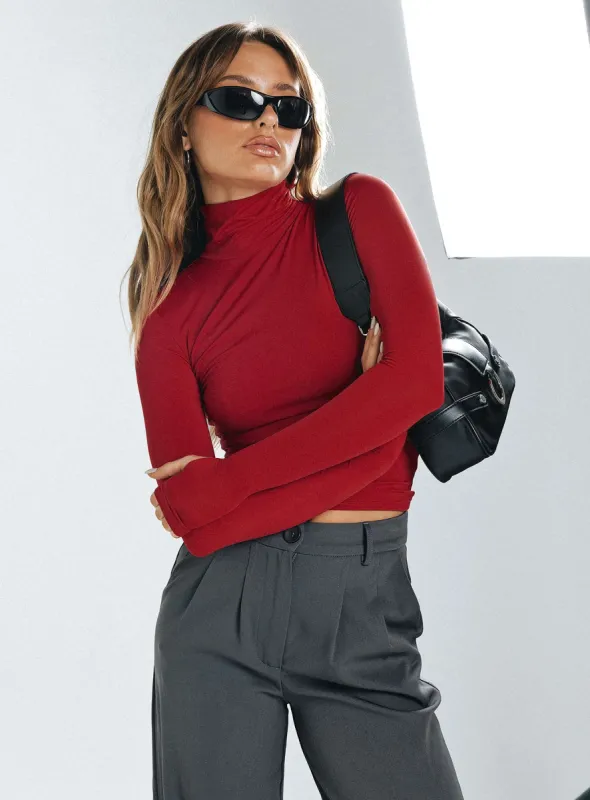 Elysium Long Sleeve Turtleneck Top Red sold by Princess Polly