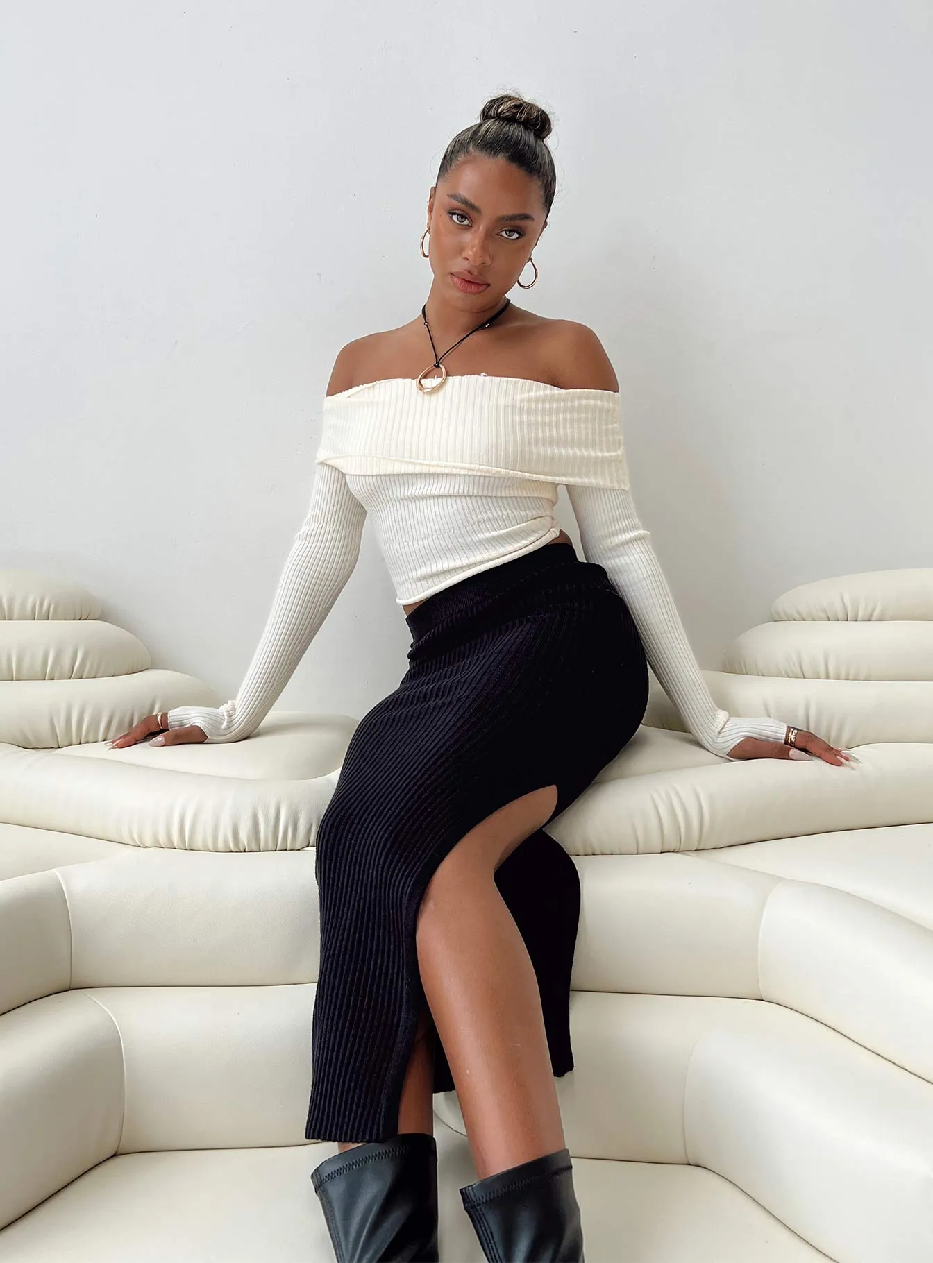 Tanna Midi Skirt Black sold by Princess Polly