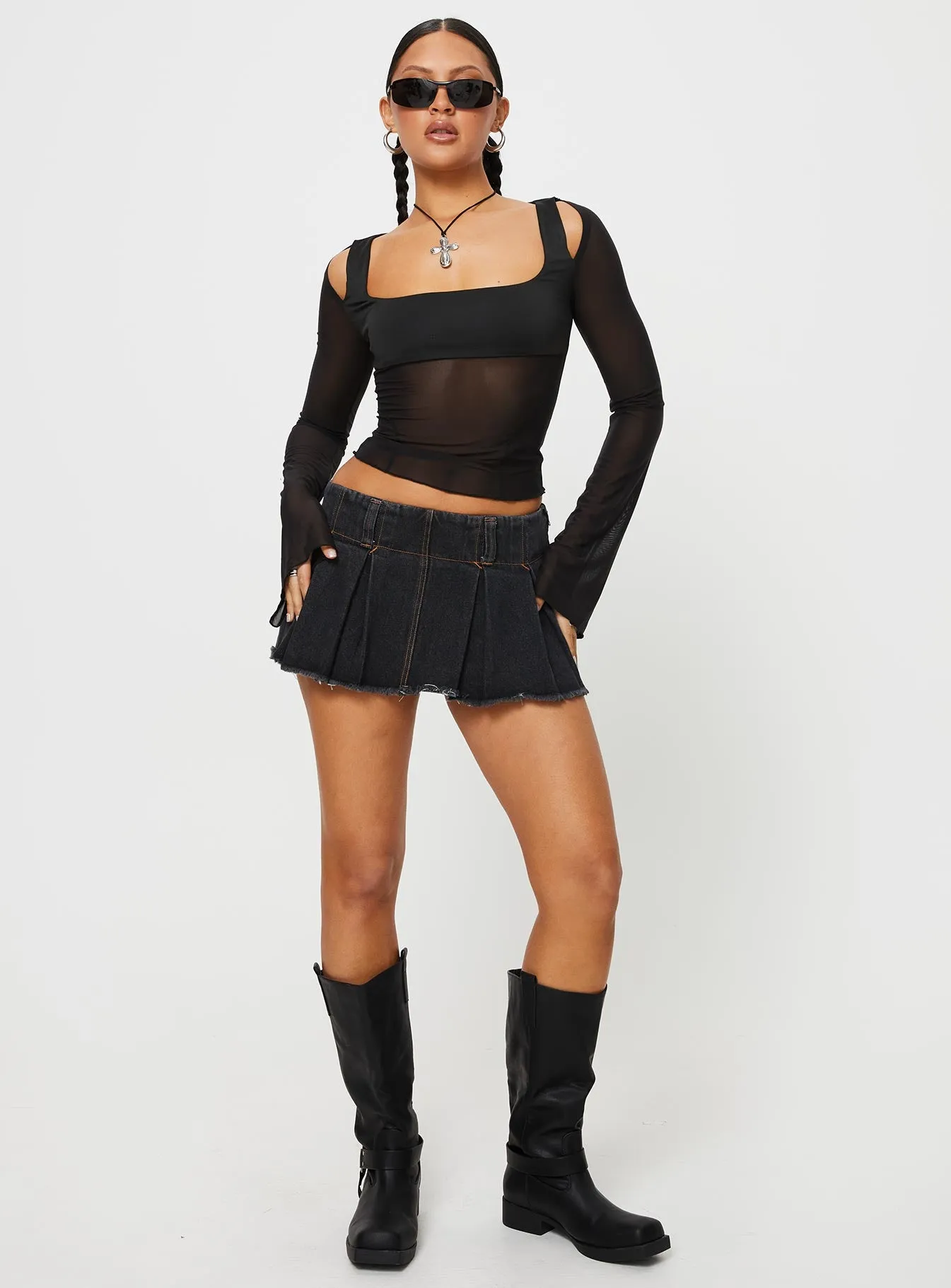 Sevina Long Sleeve Mesh Corset Top Black sold by Princess Polly product image thumbnail 3