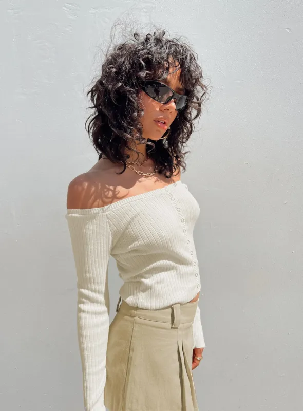 Myco Off Shoulder Top Ivory sold by Princess Polly