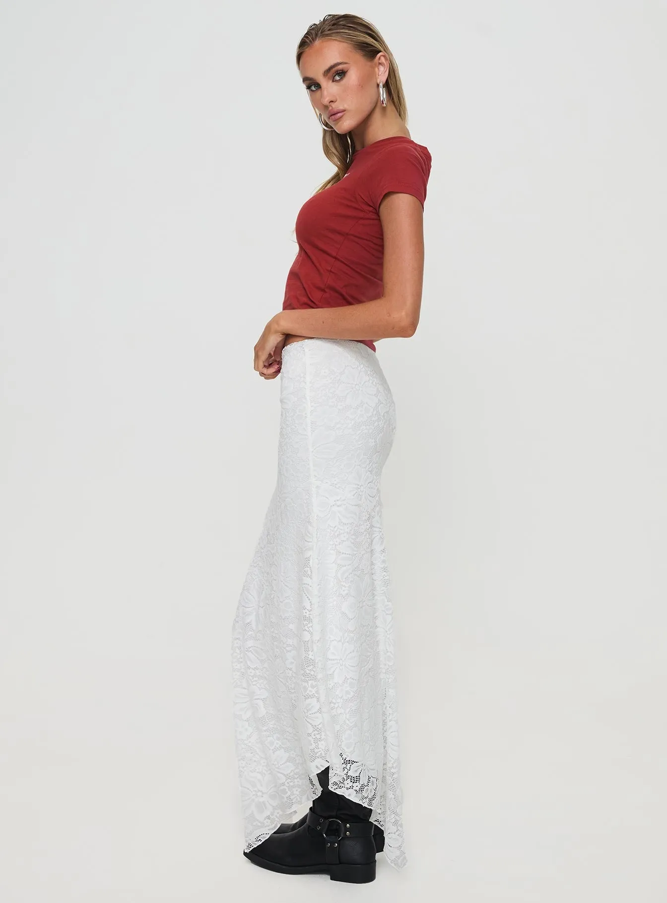 Cattanio Lace Midi Skirt White sold by Princess Polly product image thumbnail 4