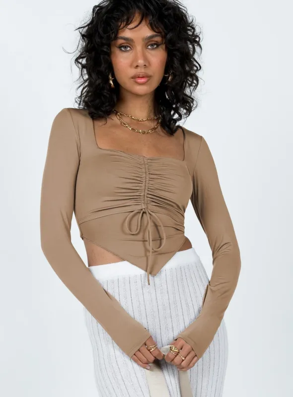 Kenzie Long Sleeve Top Brown sold by Princess Polly